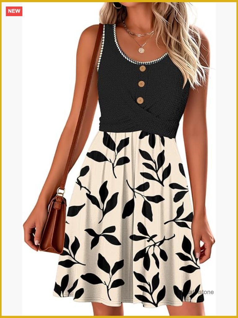 Twist Front Waffle Knit Dress Flowy Sleeveless Sundress